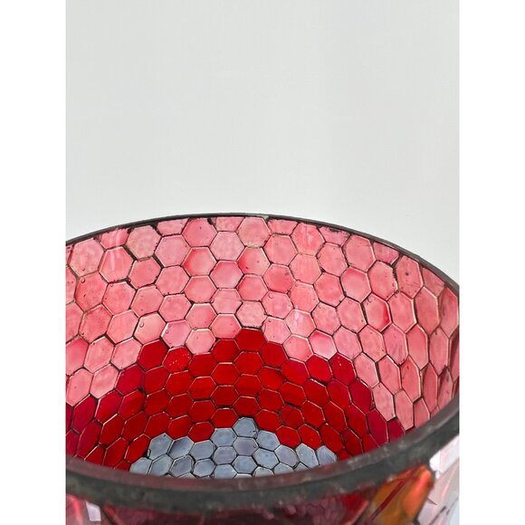 Honeycomb Hurricane Glass Mosaic 10" Tall, Charcoal Grey, Grey, Red, Light Red - Picture 12 of 13